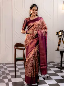 MIMOSA Ethnic Motifs Woven Design Zari Kanjeevaram Saree With Tassels