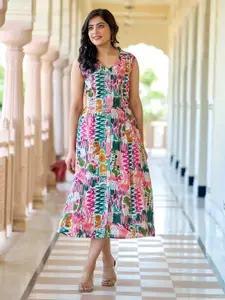 Nayo Floral Printed Cotton Fit & Flare Dress