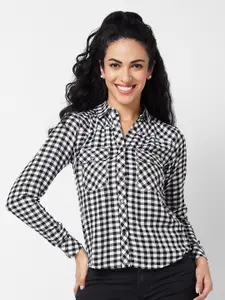 SPYKAR Women Gingham Checks Opaque Checked Casual Shirt
