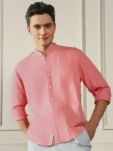 Dennis Lingo Mandarin Collar Linen Blend Casual Shirt