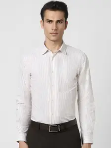 Peter England Spread Collar Long Sleeves Slim Fit Striped Formal Shirt