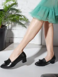 ICONICS Pointed Toe Tassel Detail Block Heel Pumps