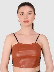 BRACHY Shoulder Strap Leather Bralette Crop Top