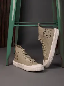Styli Men High Top Canvas Slogan Print Casual Shoes