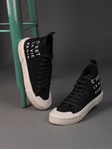 Styli Men Mid Top Canvas Slogan Print Casual Shoes