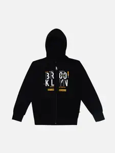Bodycare Boys Typography Printed Hooded Fleece Bomber Jacket