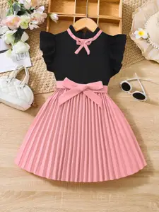 BAESD Girls Ruffle Trim Pleated Hem Belted Fit & Flare Dress