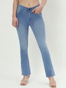 AngelFab Women Jean Bootcut High-Rise Light Fade Cotton Jeans