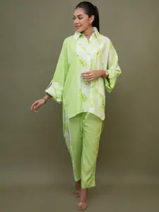 Rhe-Ana Printed Shirt-Collar Top With Trouser Co-Ords