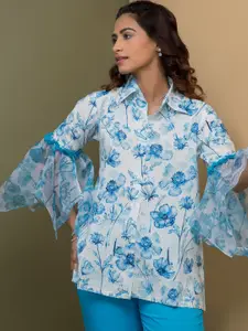 Rhe-Ana Printed Shirt Collar Neck Top & Flared Trouser Co-Ords