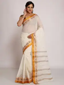 WoodenTant Woven Design Floral Pure Cotton Taant Saree