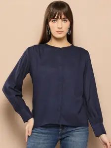 Chemistry Solid Mandarin Collar Shirt Style Top