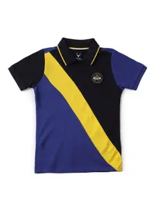 Allen Solly Junior Boys Colourblocked Cotton Polo Collar Short Sleeves Applique T-shirt