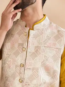 House of Pataudi Woven Design Mandarin Collar Nehru Jackets
