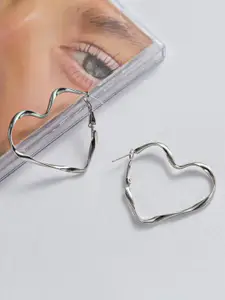 ISHKAARA Silver Plated Heart Shaped Hoop Earrings