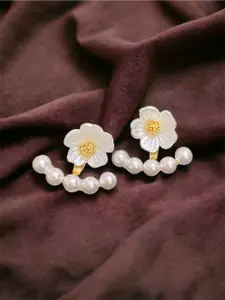 ISHKAARA Gold-Plated Pearl Floral Stud Earrings