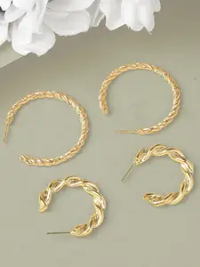 Bohey by KARATCART Set of 2 Gold-Plated Contemporary Half Hoop Earrings