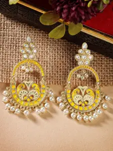 KARATCART Gold-Plated Kundan Contemporary Drop Earrings