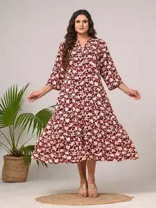 KALINI Floral Printed A-Line Midi Dress