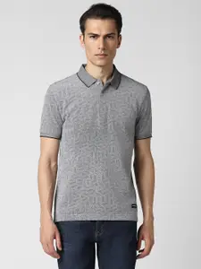 Van Heusen Sport Self Design Polo Collar Short Sleeves Cotton Regular Fit T-shirt