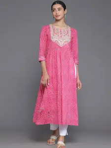 Libas Round Neck Ethnic Motifs Printed Thread Work Kurta