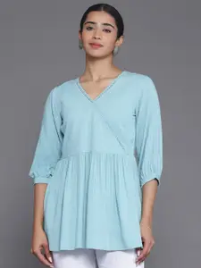 Libas Striped Woven Design V-Neck A-Line Kurti