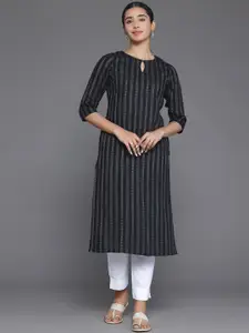 Libas Striped Keyhole Neck Thread Work Jacquard Kurta