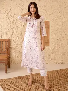 Libas Floral Printed Tie-Up Neck Kurta