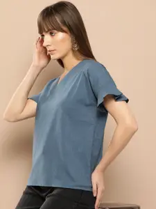 Chemistry Solid Flared Sleeve Cotton Top