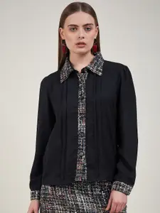 KASSUALLY Black Comfort Pin Tucks Opaque Casual Shirt