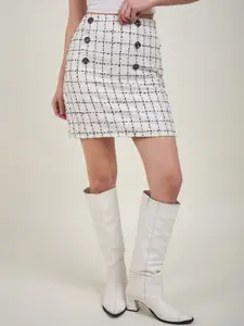 KASSUALLY Checked Straight Mini Skirt
