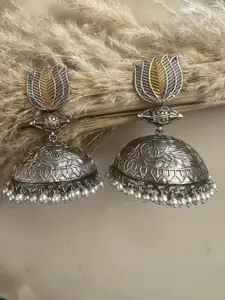 XAGO Silver-Plated Floral Jhumkas Earrings