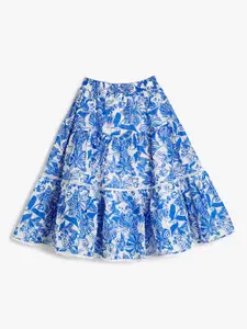 Koton Girls Printed Pure Cotton A-Line Midi Skirt