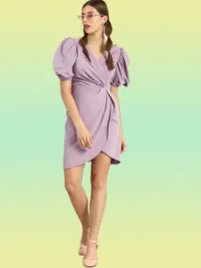 Athena V-Neck Puff Sleeve Wrap Dress
