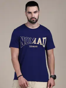 The Roadster Lifestyle Co. Navy Blue Typography Printed Cotton Round Neck Tshirts