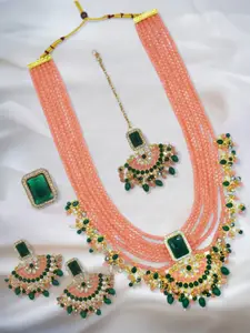 Anouk Gold-Plated Bridal Necklace With Earring Maang Tikka & Ring Set