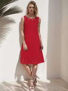 RARE Boat Neck Sleeveless Cut Out A-Line knee length Dress