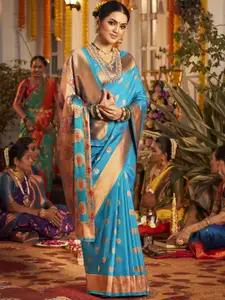 Saree mall Woven Design Zari Silk Blend Paithani Sarees