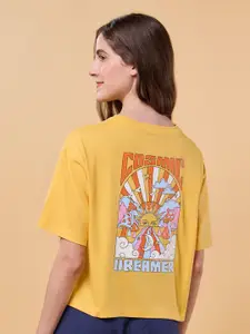 Enamor Graphic Printed Cotton Drop-Shoulder Sleeves Relaxed Fit Lounge T-shirt