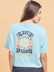 Enamor Graphic Printed Drop-Shoulder Sleeves Cotton Boxy Lounge Tshirts