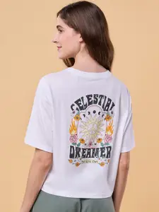 Enamor Graphic Printed Drop-Shoulder Sleeves Cotton Boxy Lounge Tshirts