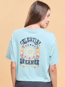 Enamor Graphic Printed Cotton Drop-Shoulder Sleeves Boxy Lounge T-shirt