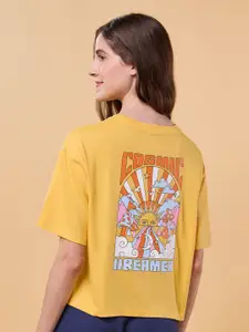 Enamor Graphic Printed Drop-Shoulder Sleeves Cotton Crop Boxy Lounge T-shirt