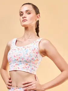 Enamor Floral Printed Full Coverage Removable Padding Workout Bra With Anti Microbial