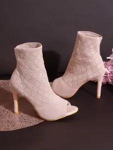 Truffle Collection Women Textured Peep Toe Stiletto Heeled Boots