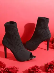 Truffle Collection Women Textured Peep Toe Stiletto Heeled Boots