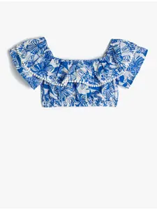 Koton Girls Floral Printed Off-Shoulder Flared Sleeves Pure Cotton Blouson Crop Top