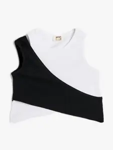 Koton Girls Round Neck Colourblocked Cotton Top
