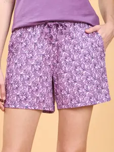 Enamor Women Mid Rise Relaxed Fit Floral Printed Cotton Lounge Shorts