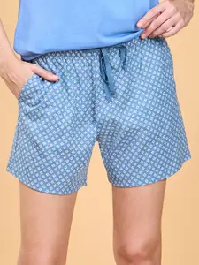 Enamor Women Printed Mid Rise Relaxed Fit Cotton Lounge Shorts